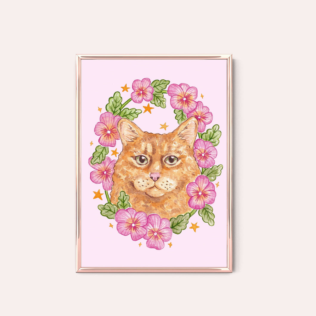 Cat & Flowers Print