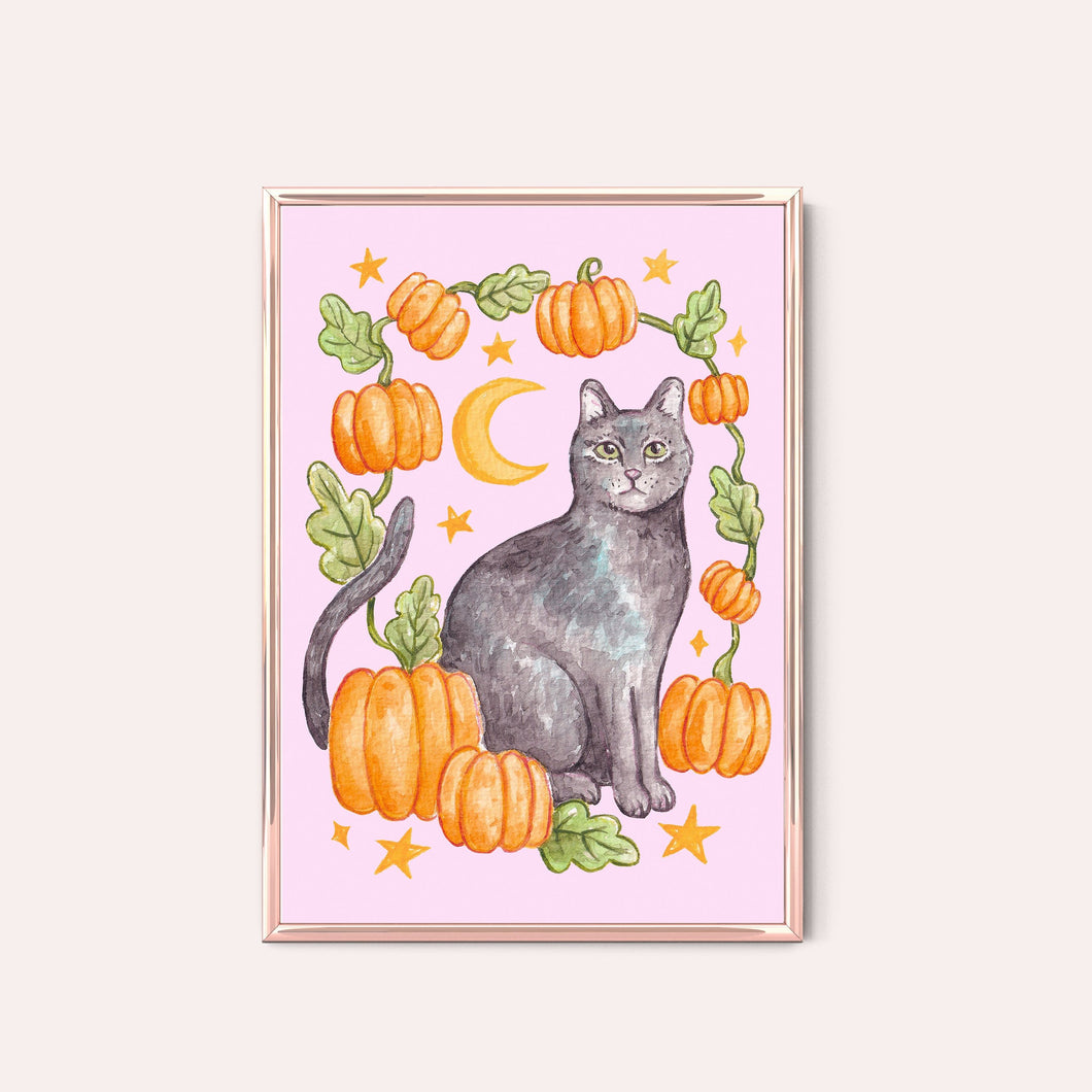 Cat & Pumpkin Print