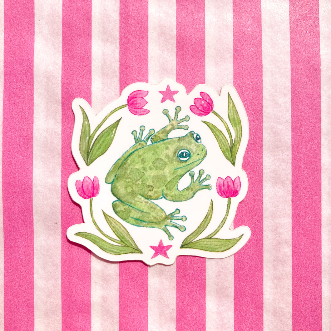 Frog & Tulips Sticker