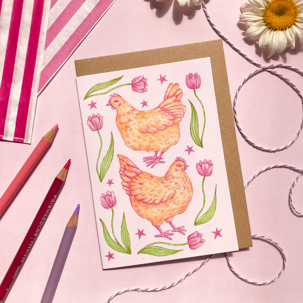 Chicken & Tulips | Greeting Card