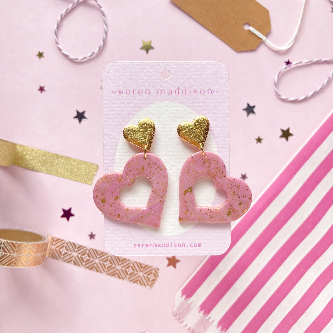 Pink & Gold Heart Earrings