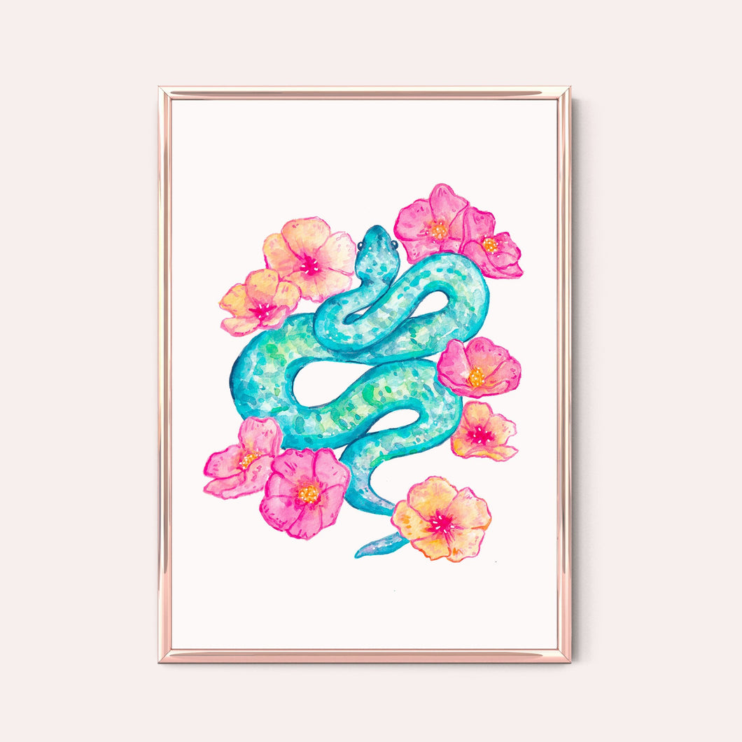 Snake & Flowers Print