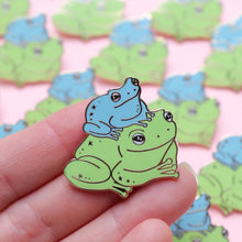 Load image into Gallery viewer, Frog Stack Enamel Pin
